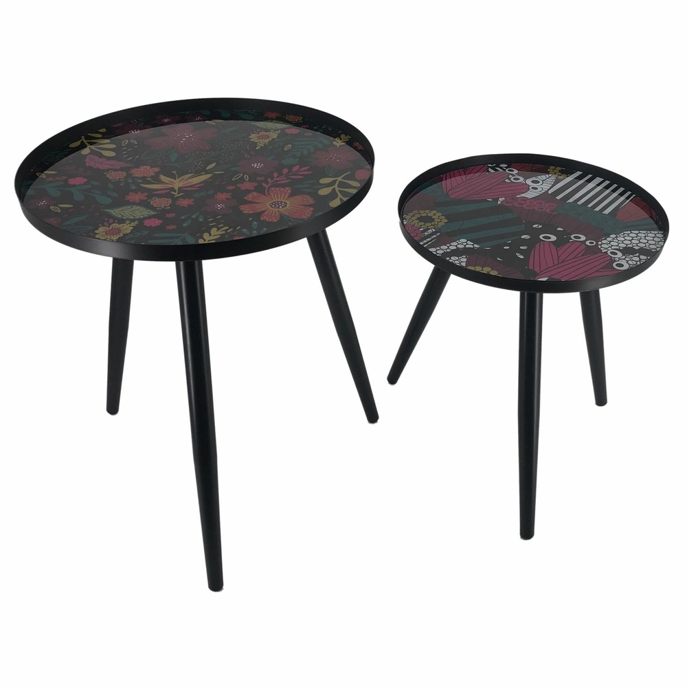 Duo de tables gigogne olga - noir et fleuri