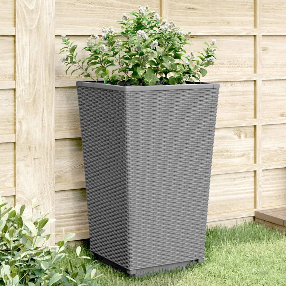 Lot de 2 pots de fleurs hauts aspect rotin 57 cm pour terrasse gris clair
