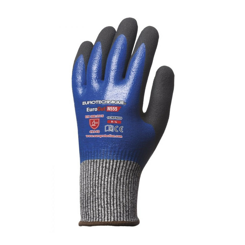 Gant tricoté anti coupure eurocut n555 eurotechnique double enduction bleu noir t8 coverguard 1crfn08