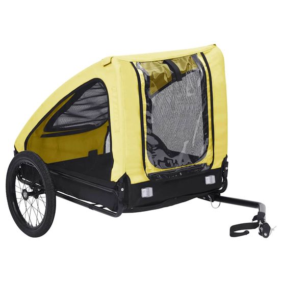 Remorque vélo chien et chat pliable en acier et tissu oxford jaune et noir