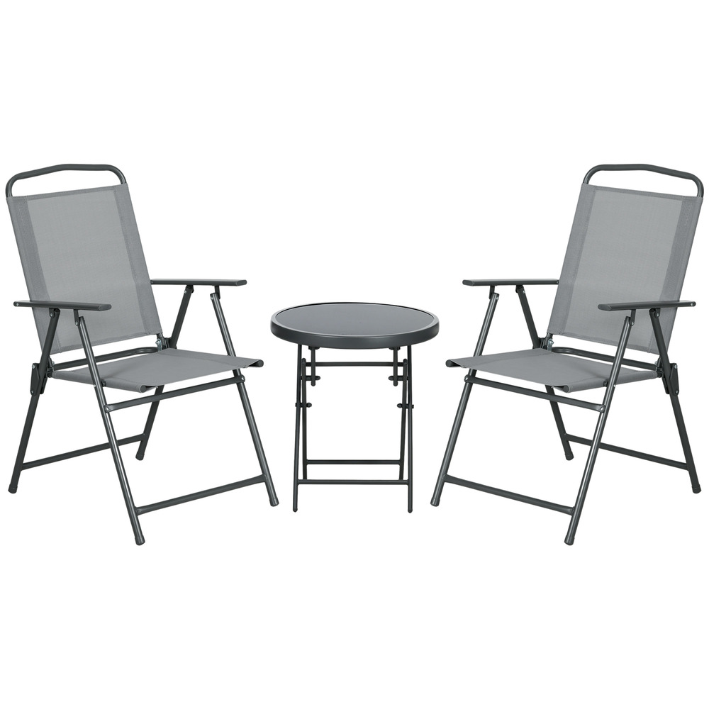 Ensemble bistro de jardin pliable, 1 table + 2 chaises, acier, gris clair, pour balcon/terrasse, 53,5 x 64 x 93 cm