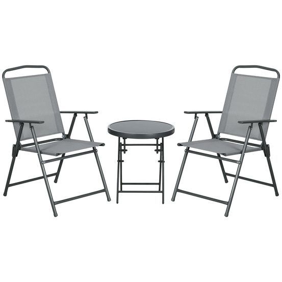 Ensemble bistro de jardin pliable, 1 table + 2 chaises, acier, gris clair, pour balcon/terrasse, 53,5 x 64 x 93 cm