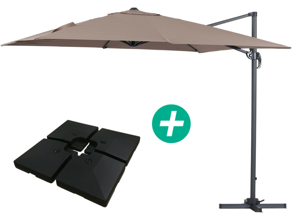 Parasol jardin déporté alu sun 3 - carré - 3 x 3 m - taupe - dalles incluses