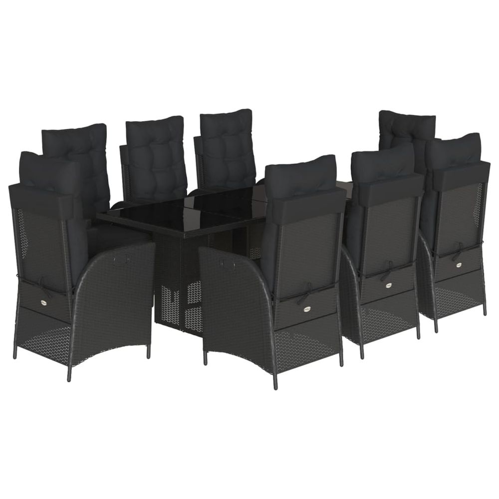 Ensemble à manger de jardin 9pcs coussins noir résine tressée