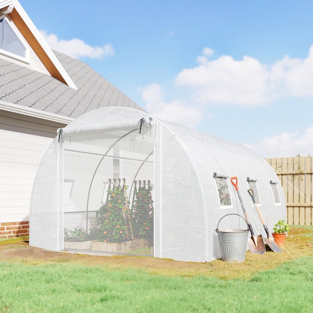 Serre tunnel acier galvanisé pe 396 x 300 x 200 cm blanche pour potager ventilation - comfortxl outdoor living