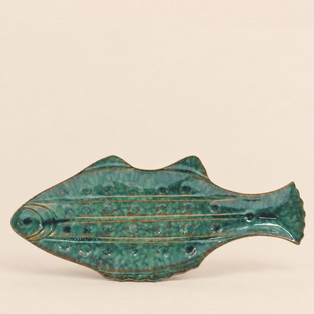 Coupe en forme de poisson émaillée verte 47cm