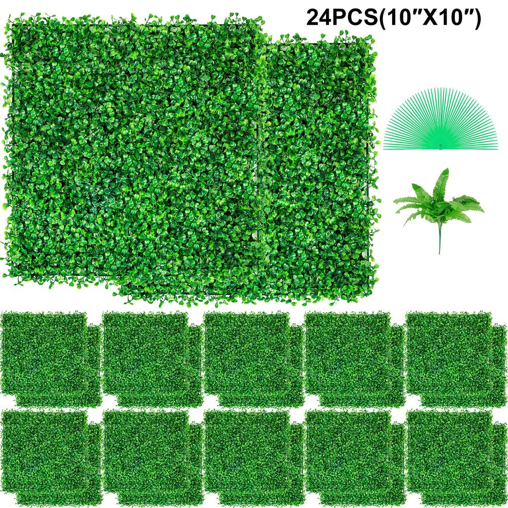 Panneaux de buis artificiels 25,4x25,4 cm, lot de 24, haie réaliste anti-uv, décoration murale intérieur extérieur