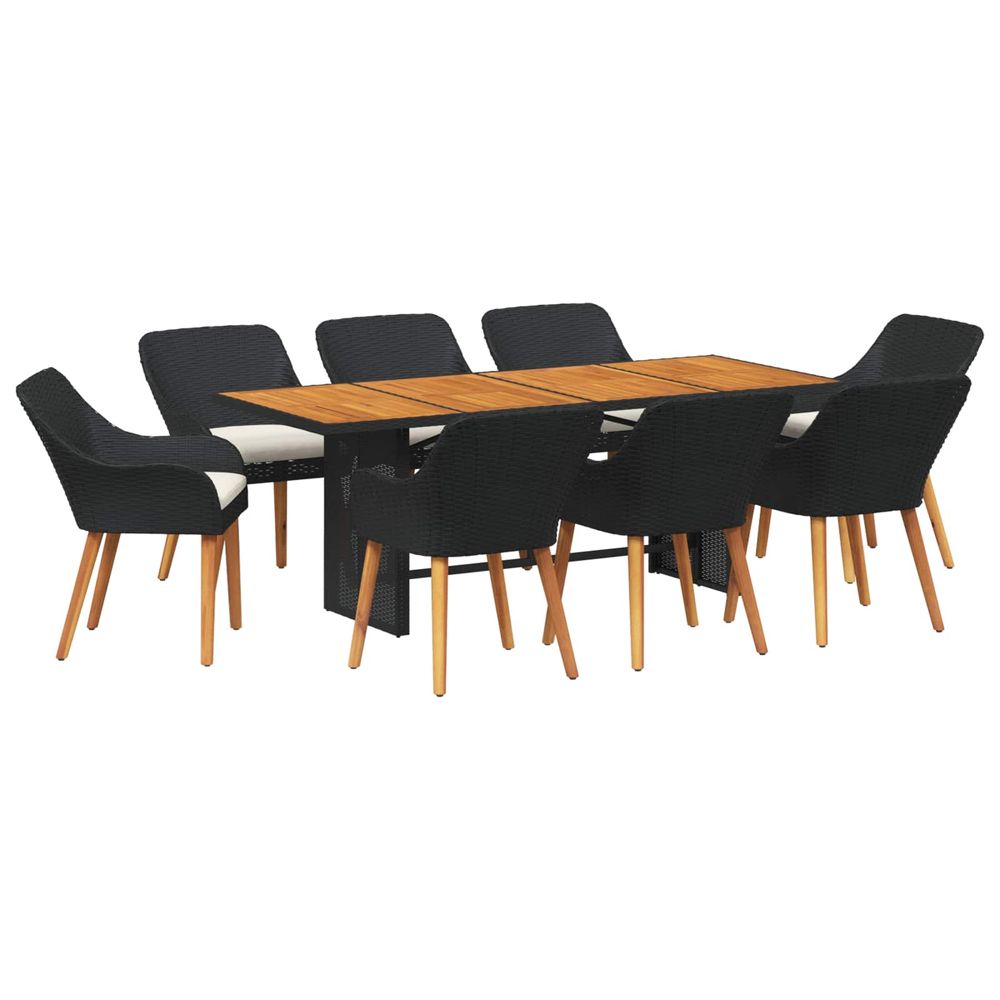 Ensemble de salle à manger pour jardin 9 pc noir polyrotin