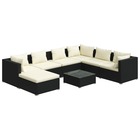 Salon de jardin meuble d'extérieur ensemble de mobilier 8 pièces avec coussins résine tressée noir
