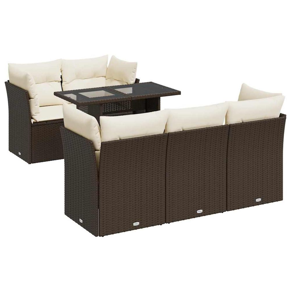 Salon de jardin avec coussins 6 pcs marron résine tressée
