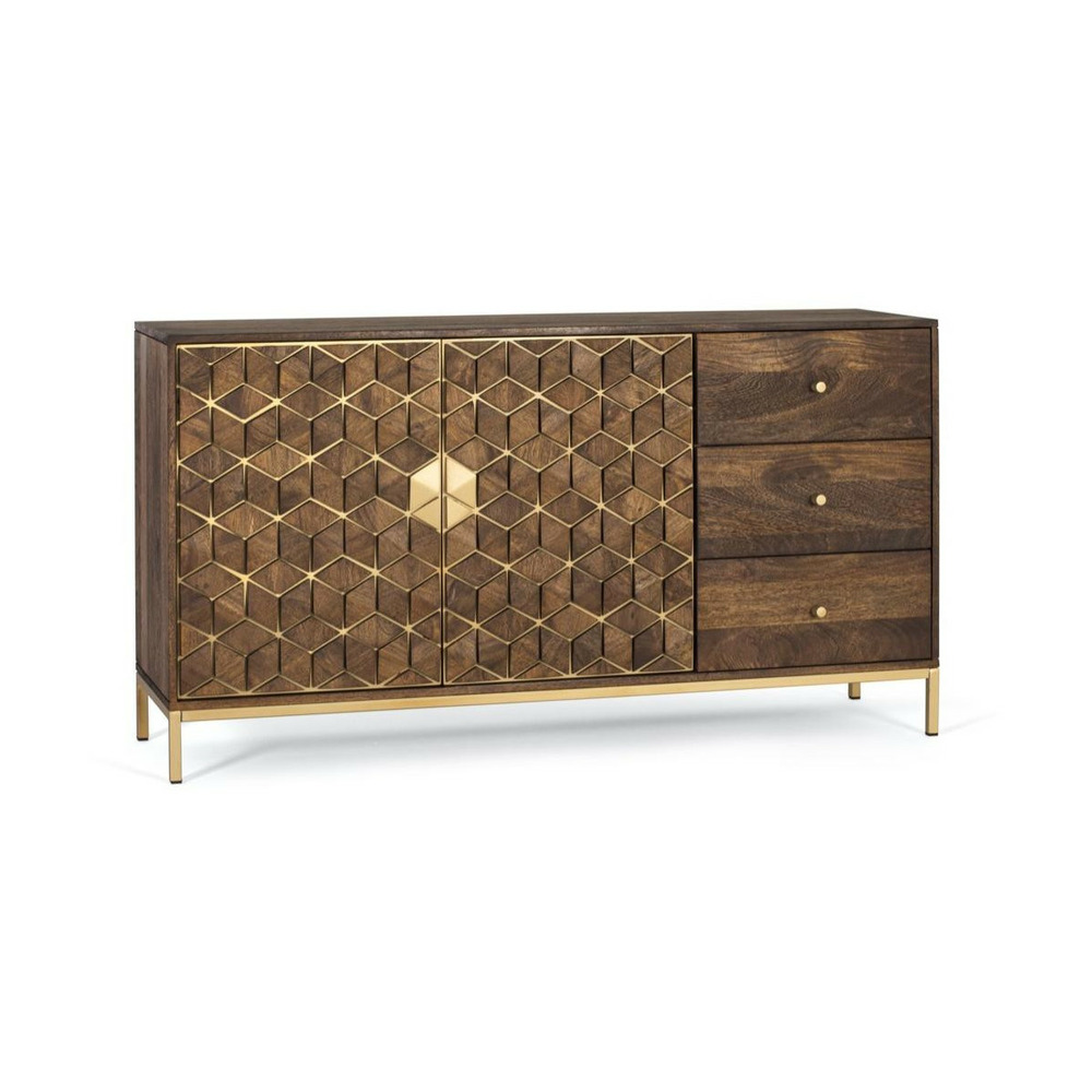 Buffet 3 tiroirs bois-fer marron - karianne décoration d'autrefois