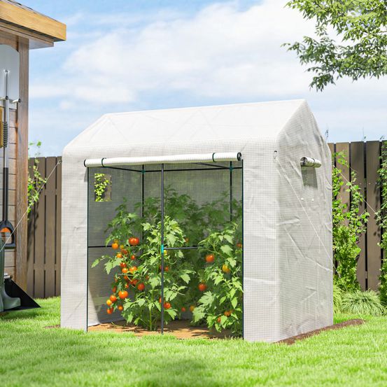 Serre tunnel de jardin pe et acier blanc 200 x 140 x 200 cm potager tomates 2 espaces - comfortxl outdoor living