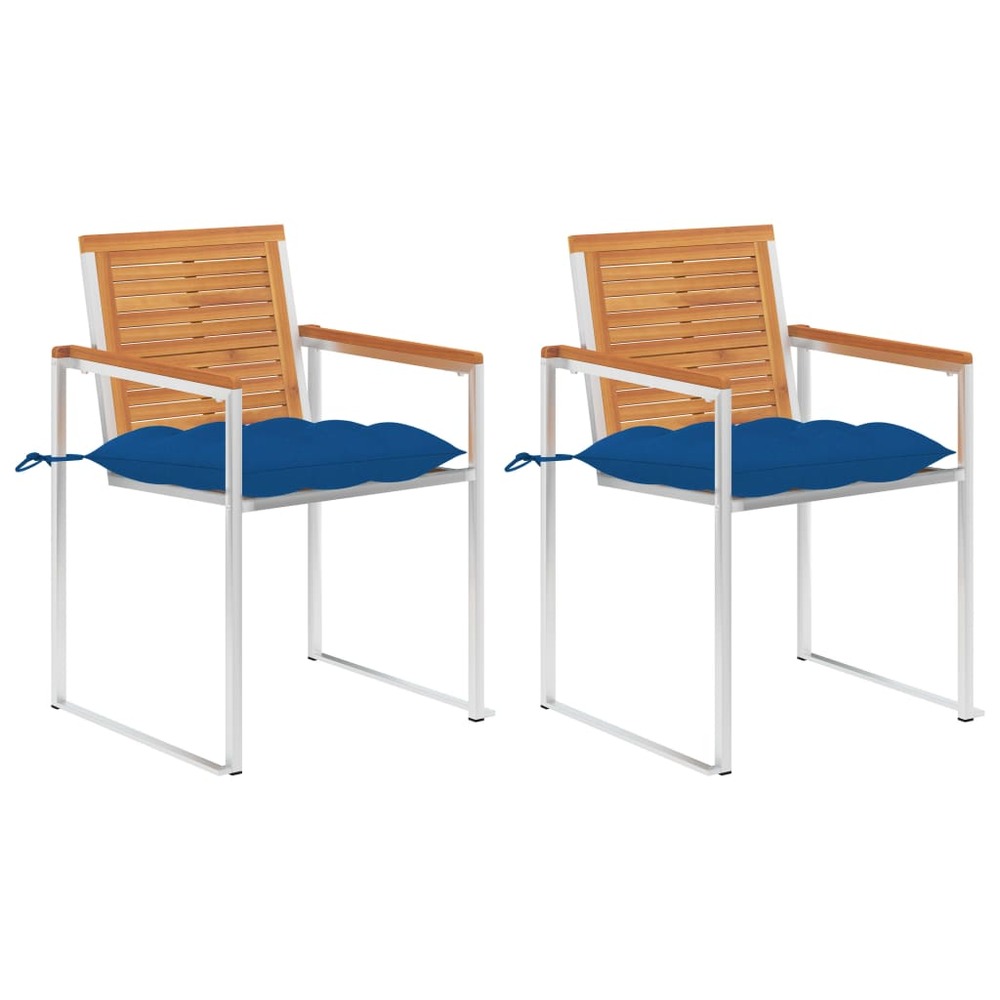 Chaises de jardin avec coussins 2 pcs acacia solide et acier