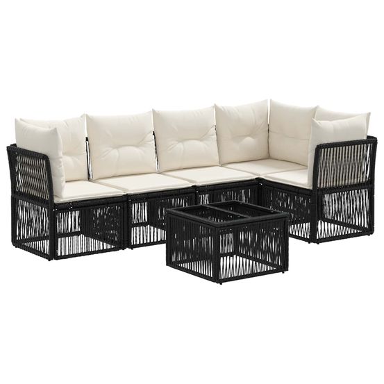 Ensemble de canapé de jardin 6 pc noir polyrotin