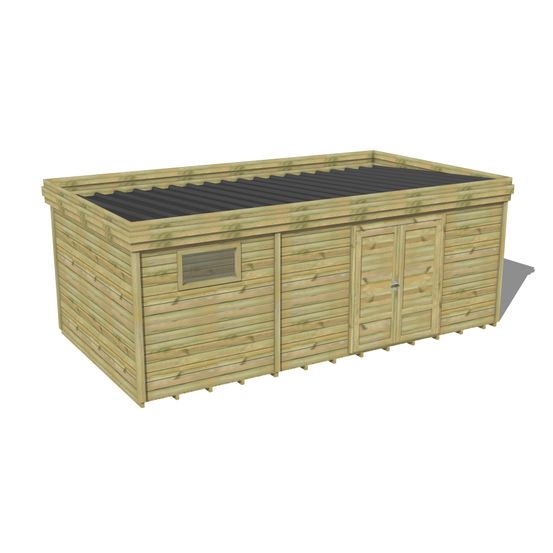 Abri de jardin bois pin traité autoclave 27mm - 6,395x3,44m / 22m2 - bac acier - plancher bois