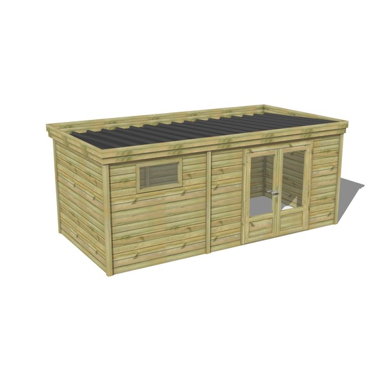 Abri de jardin bois pin traité autoclave 27mm - 5,99x2,64m / 16m2 - bac acier - abri français