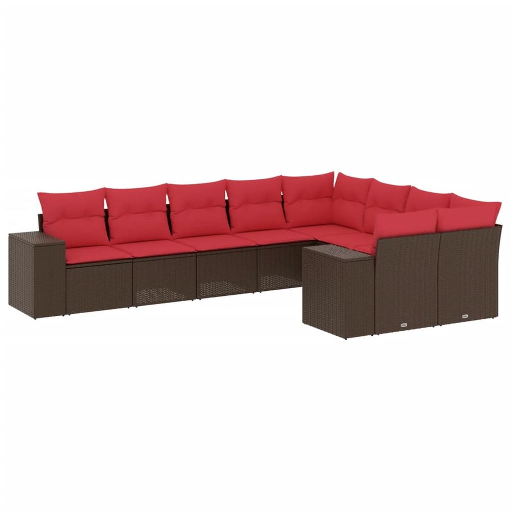 Ensemble de canapé de jardin 9 pcs avec coussins marron