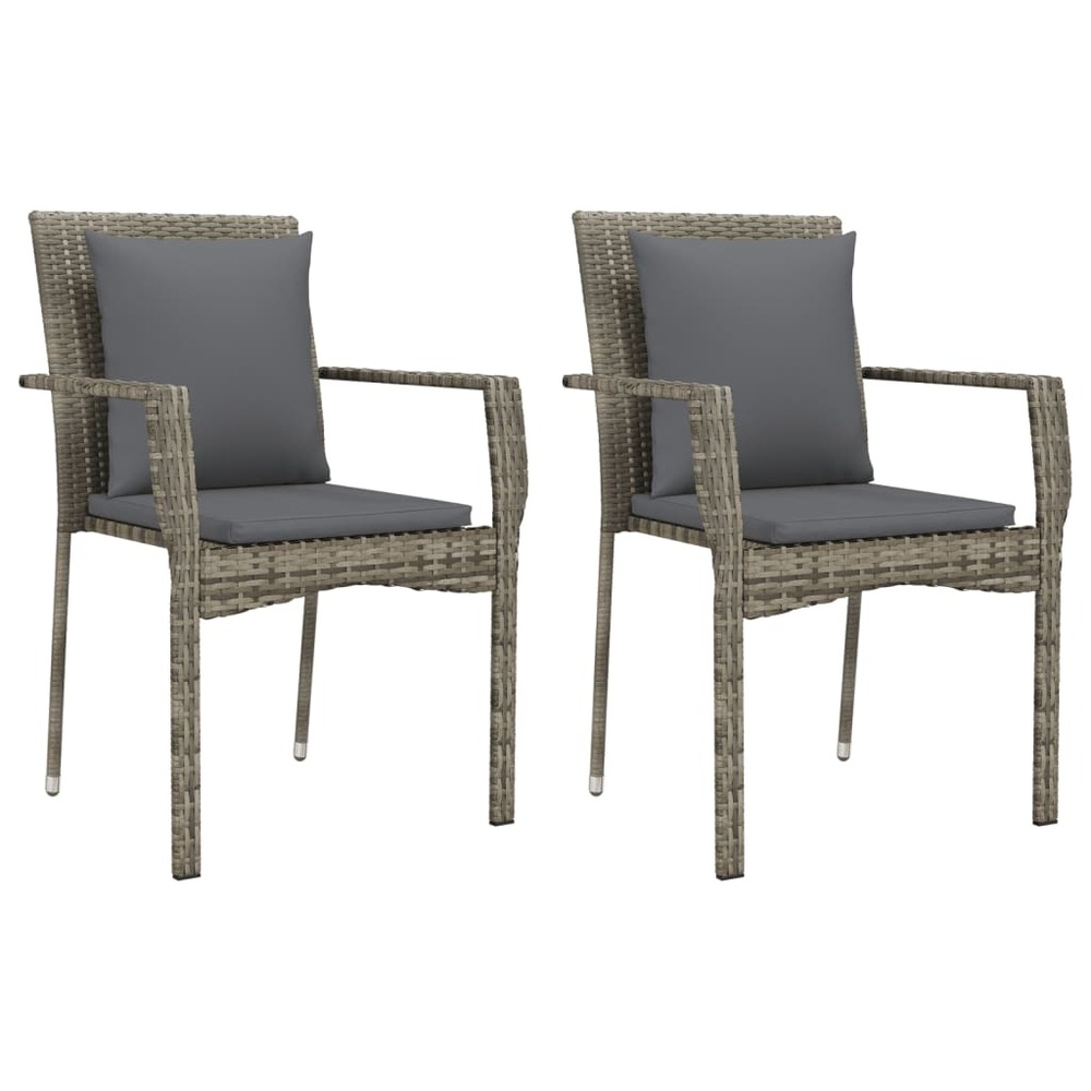 Chaises de jardin avec coussins lot de 2 résine tressée gris