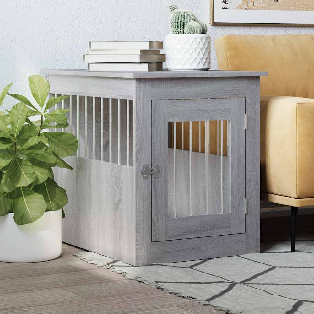 Niche d'intérieur meuble pour chien bois et acier gris sonoma