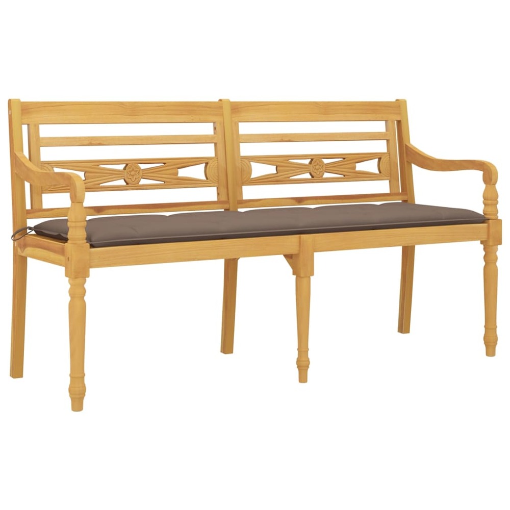 Banc de jardin meuble de patio d'extérieur terrasse avec coussin taupe 150 cm bois de teck massif