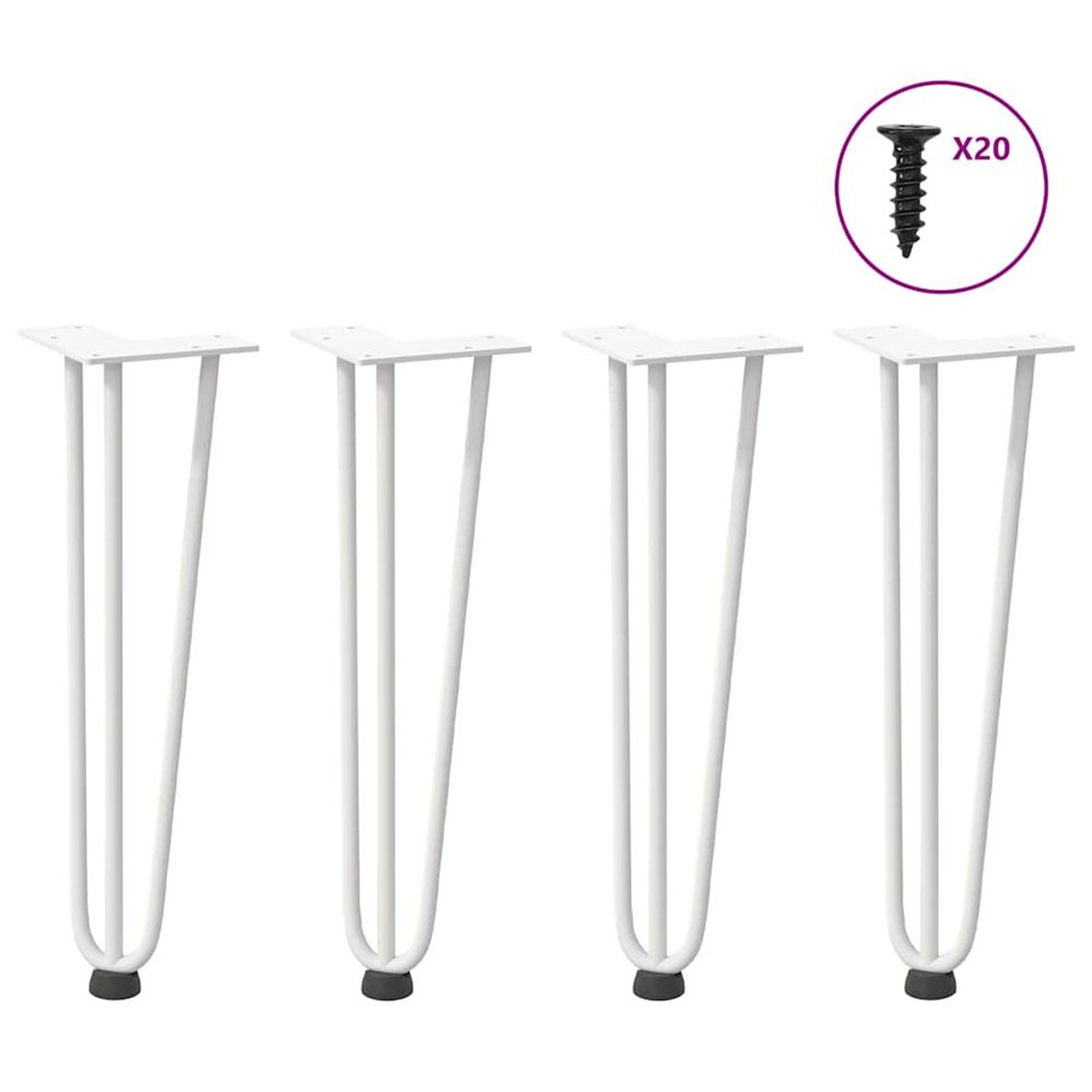 Pieds en épingle à cheveux pour table basse 4 pièces blanc 42 cm acier massif
