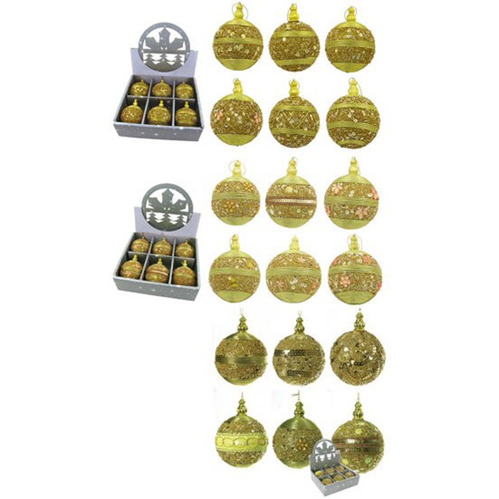 6 boules decorees or sequins