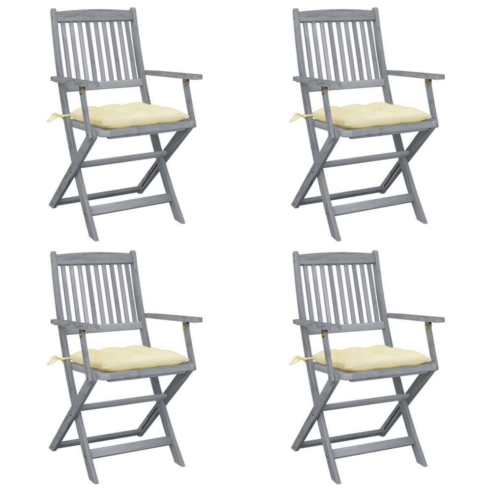 Chaises pliantes 4 pièces avec coussins en bois d'acacia massif