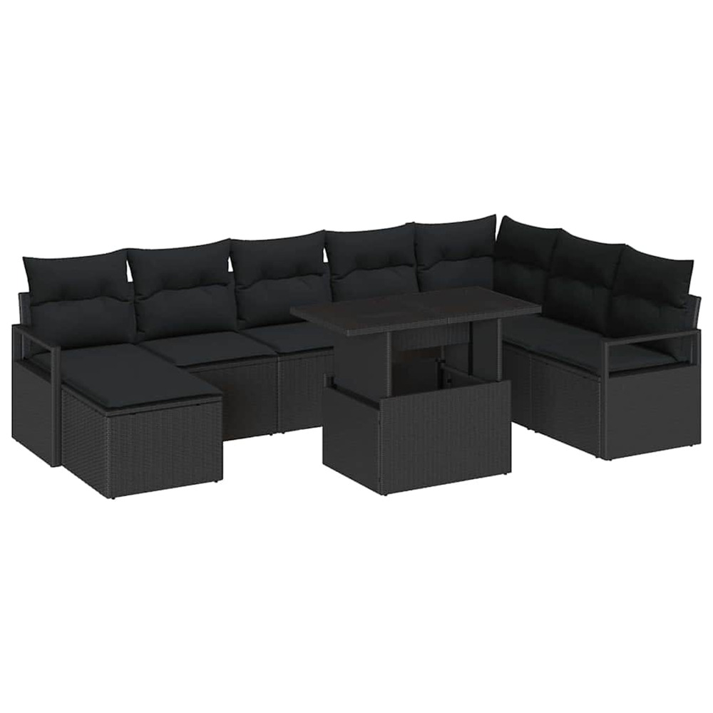 Ensemble de canapé de jardin 9 pcs noir poly rotin