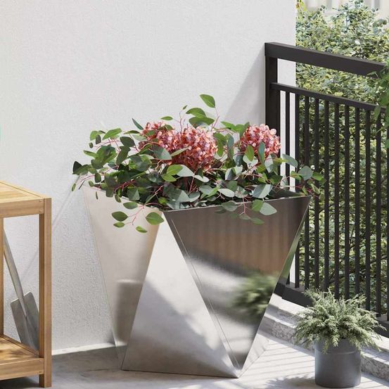 Jardinière carrée inox pour extérieur jardin terrasse argent 50x50 cm