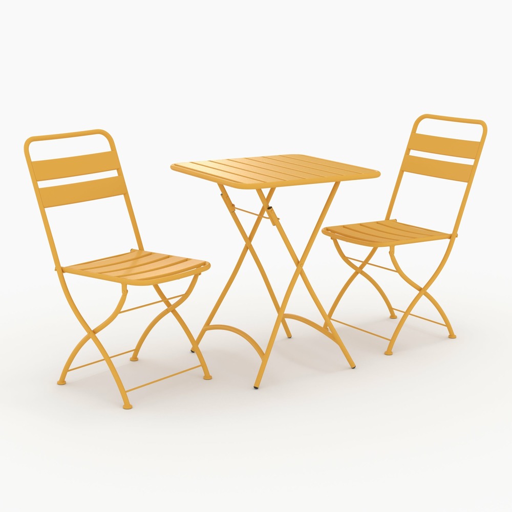Yumi-table et chaises de jardin pliantes 2 personnes en métal jaune