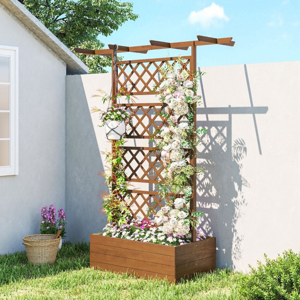 Jardinière avec treillis bois sapin extérieur plantes grimpantes support pots 160x183cm
