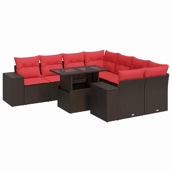 Salon de jardin avec coussins 9pcs marron résine tressée acacia