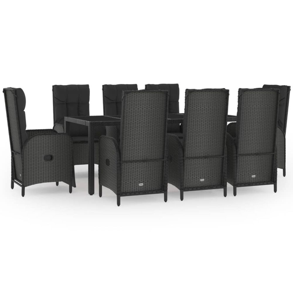 Ensemble à manger jardin 9pcs et coussins noir résine tressée