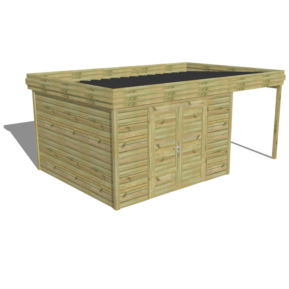Abri de jardin bois pin traité autoclave 27mm - 5,44x3,44m / 19m2 - bac acier - abri français