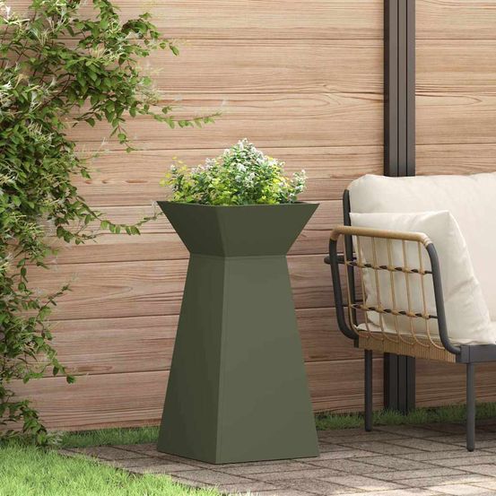Lot de 2 jardinières hautes trapézoïdales en acier vert olive 73 cm