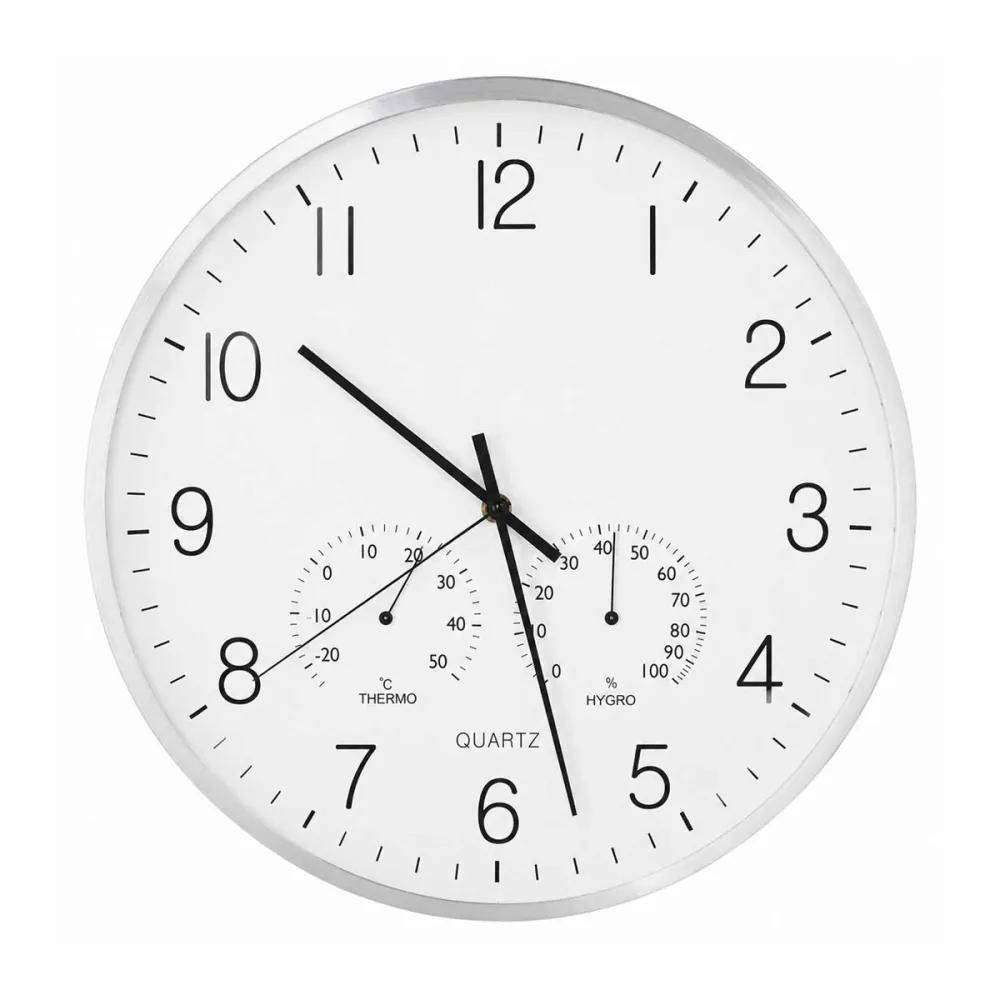 Horloge murale 3 cadrans aluminium | heure, température, hygrométrie