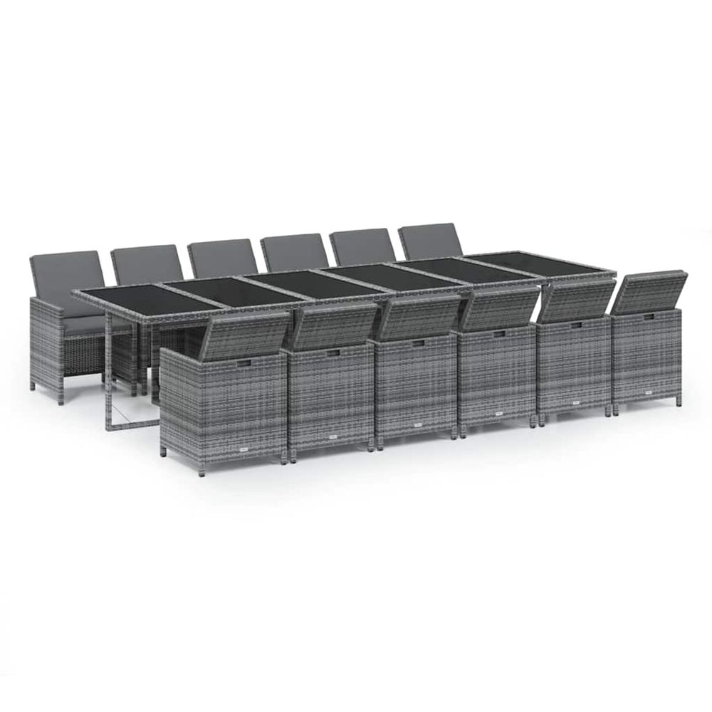 Ensemble à manger de jardin coussins 13 pcs résine tressée gris