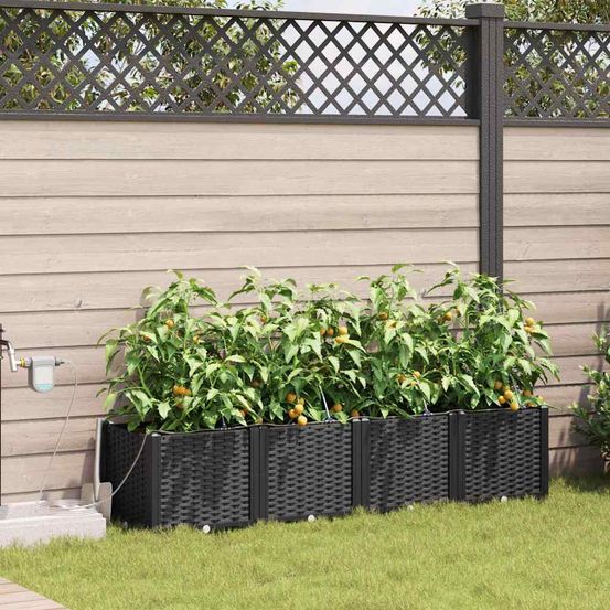Jardinière acier avec irrigation pour jardin terrasse noir 160x40x37.5 cm