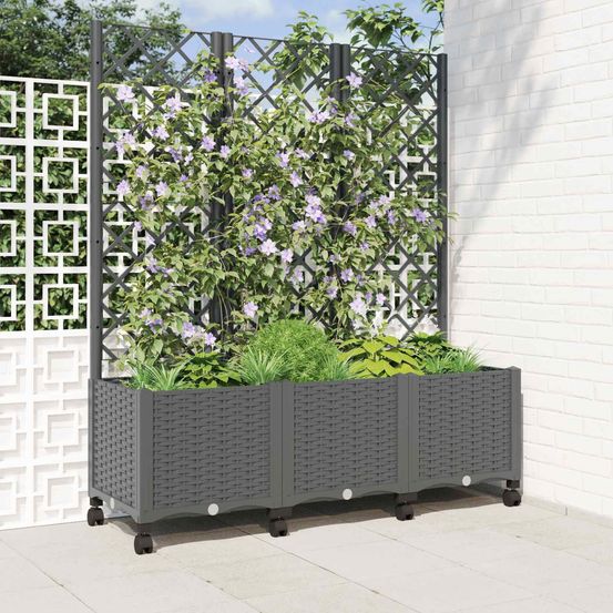 Pot de fleurs treillis polypropylène extérieur patio tuteur grimpantes 120x40cm gris clair