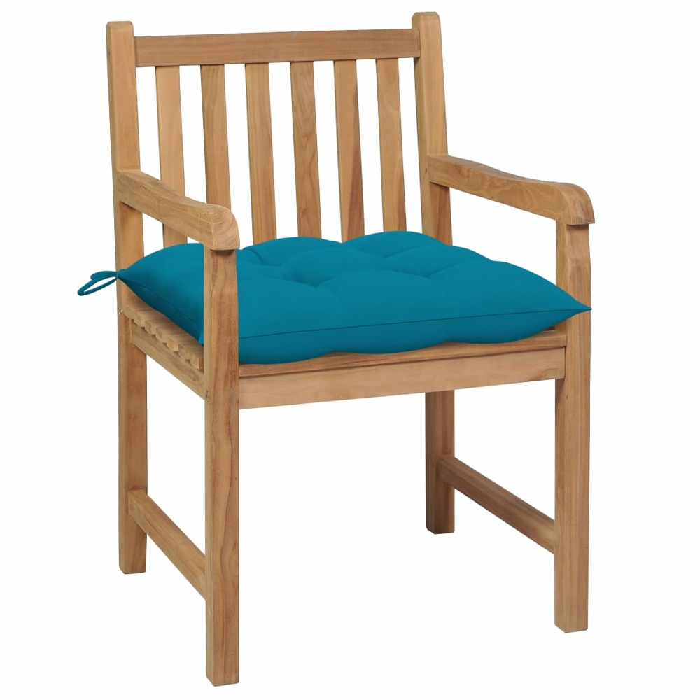 Chaises de jardin lot de 2 et coussins bleu clair bois de teck