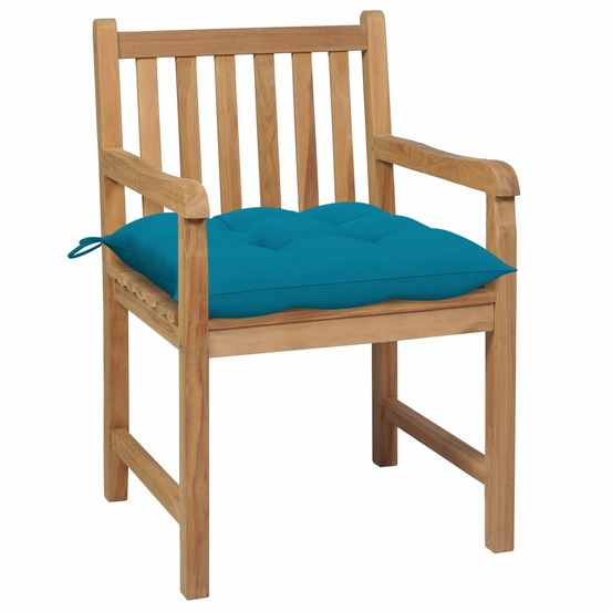 Chaises de jardin lot de 2 et coussins bleu clair bois de teck