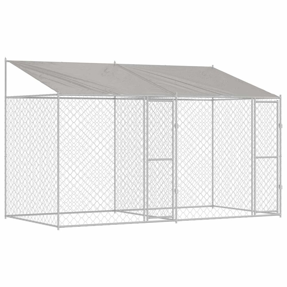 Cage pour chien avec toit argenté 400 x 200 x 256 cm