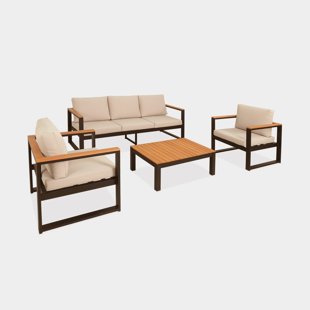 Salon de jardin 5 places en aluminium et eucalyptus – nazca