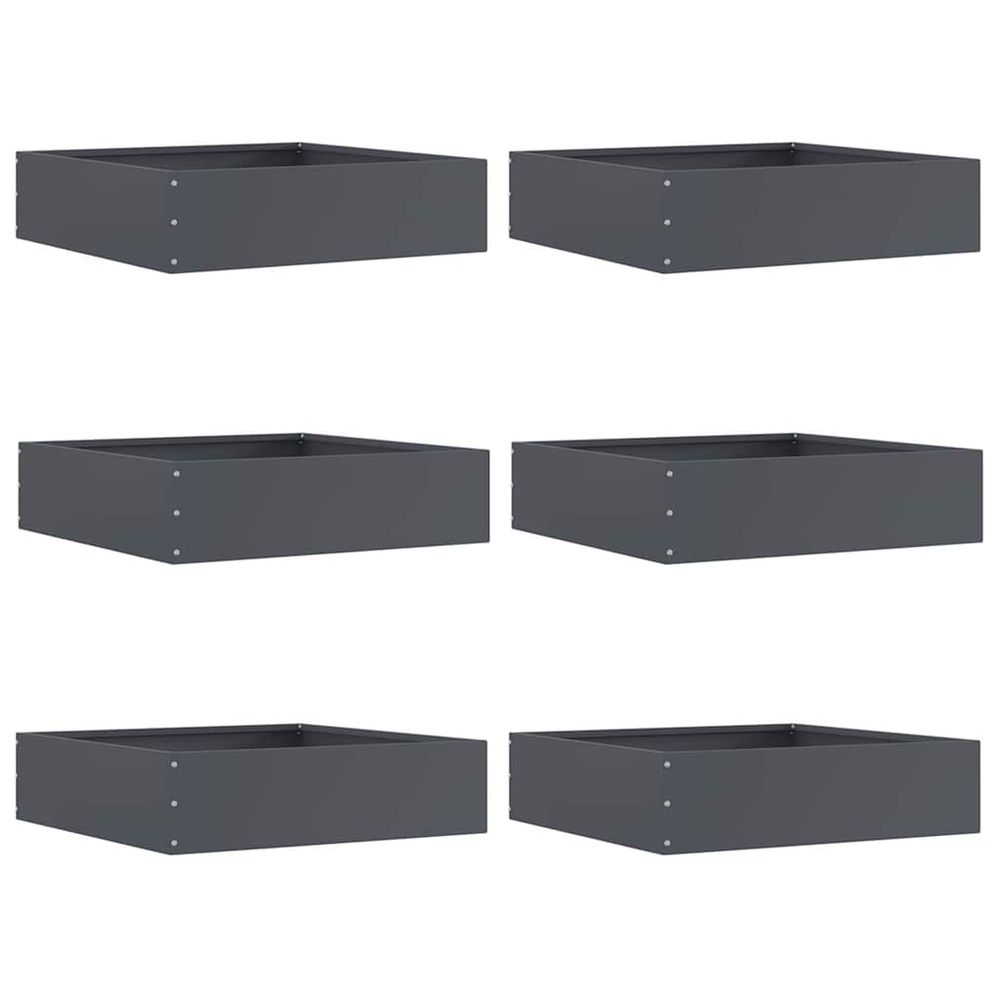 Bordure de jardin 6 pcs carrée acier pour parterre aménagement 50x50x13cm anthracite