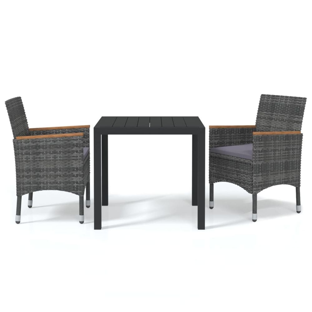 Ensemble à manger de jardin coussins 3pcs résine tressée gris