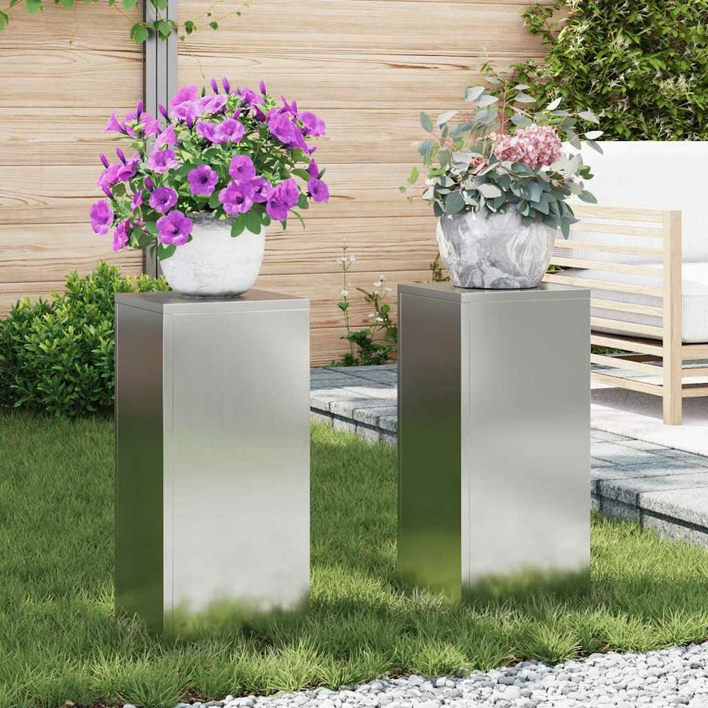 Support de plante 2 pcs argent 24 x 24 x 55 cm acier galvanisé