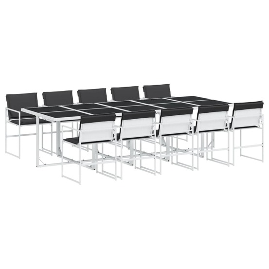 Ensemble à manger de jardin avec coussins 11pcs blanc textilène