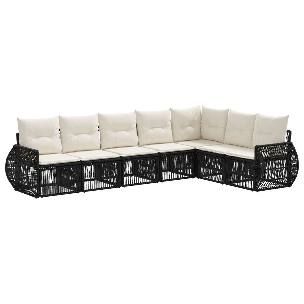 Ensemble de canapé de jardin 7 pc noir et blanc crème polyrotin