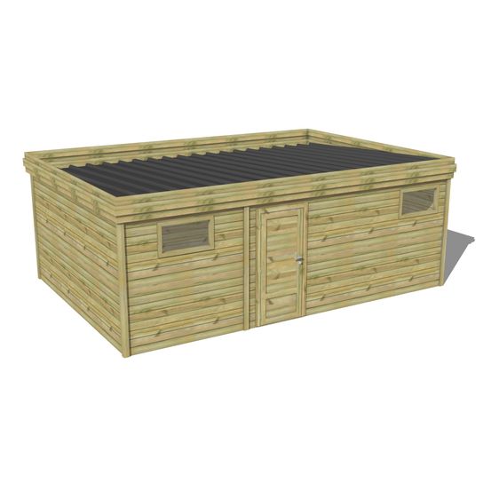 Abri de jardin bois pin traité autoclave 27mm - 6,395x4,34m / 28m2 - bac acier - abri français
