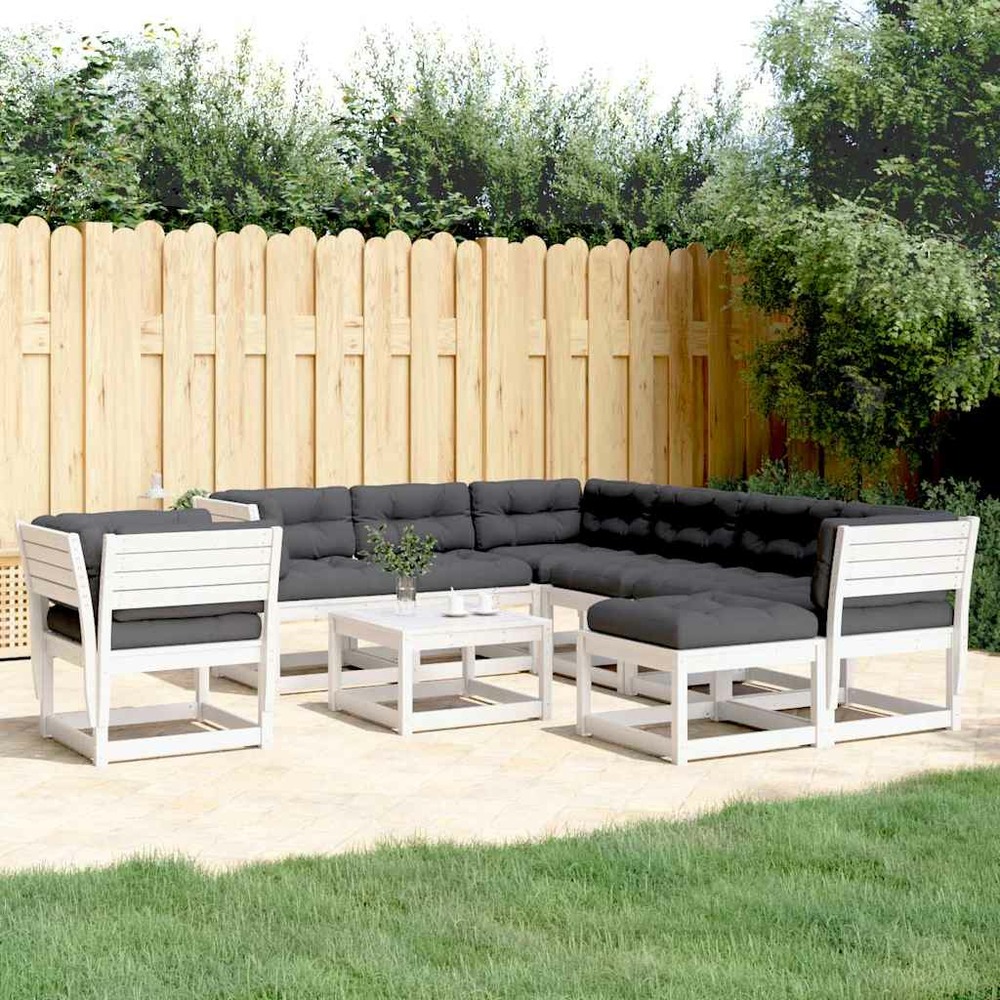 Salon de jardin avec coussins 8 pcs blanc bois de pin massif